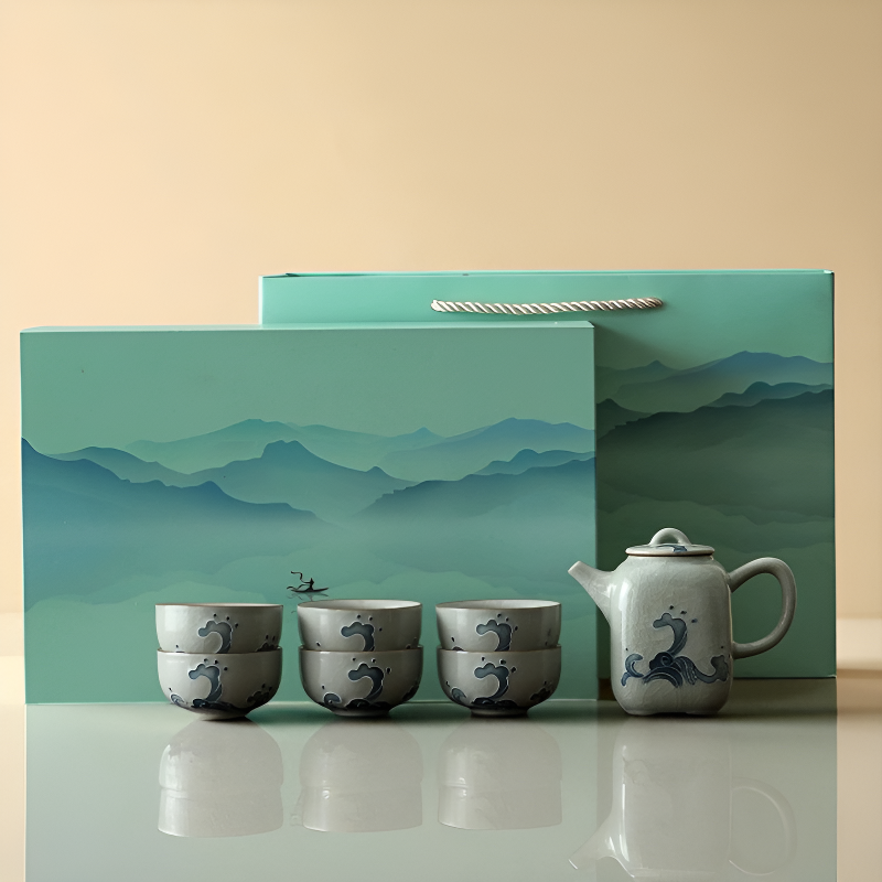 Keramik Teekanne blaue Muster