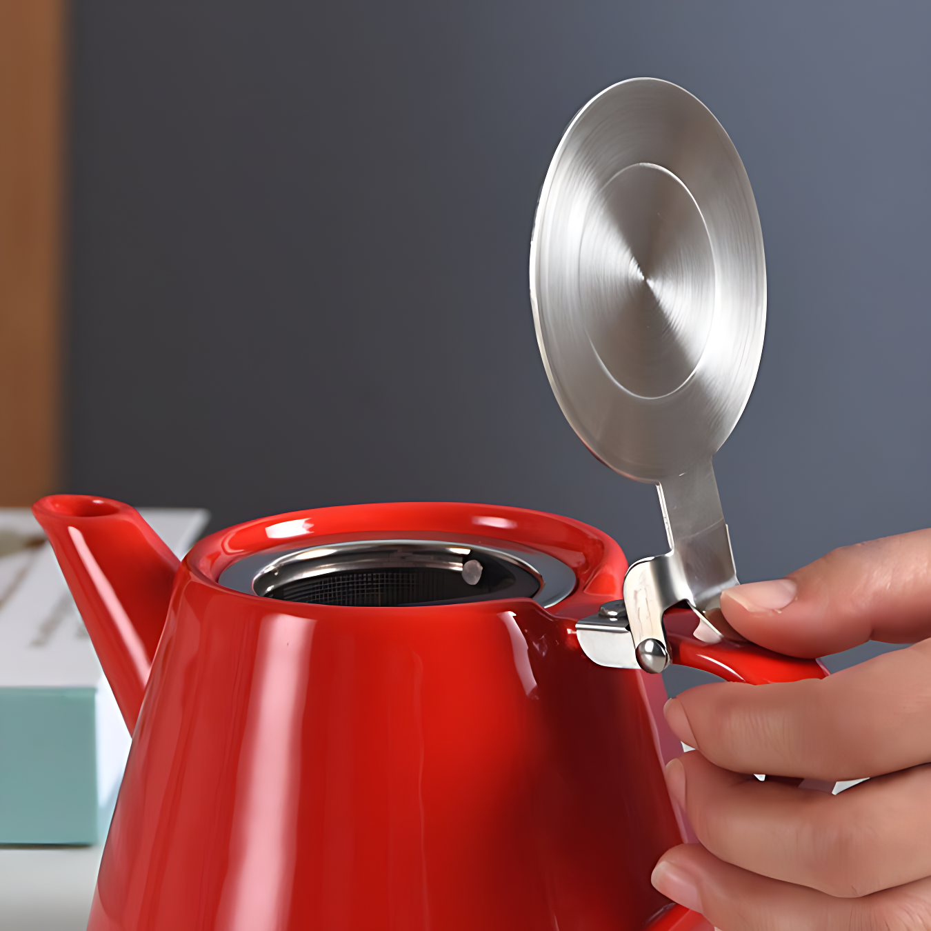 Keramik Teekanne Metalldeckel