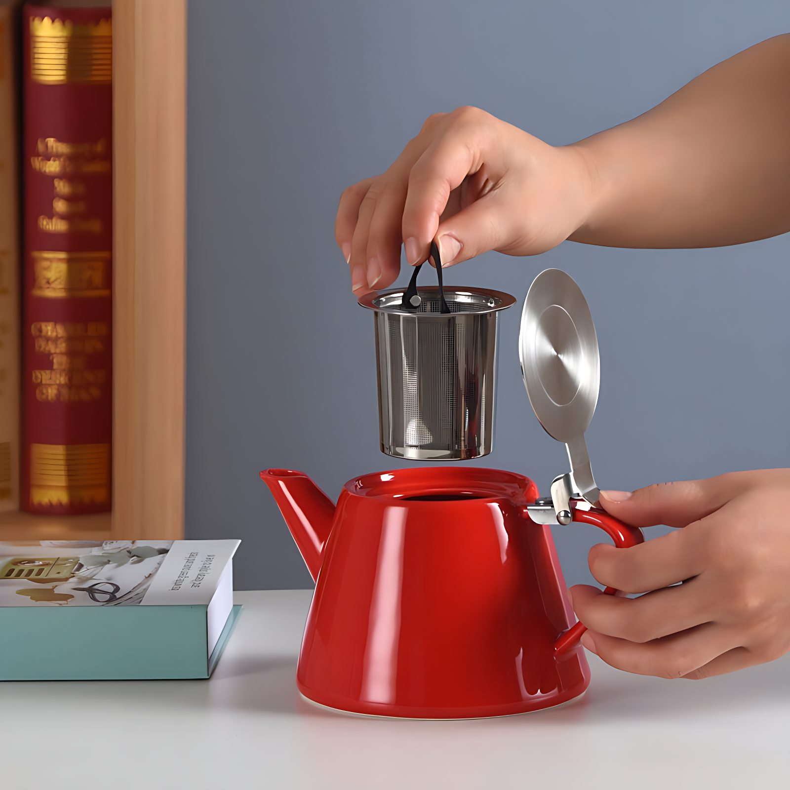 Keramik Teekanne Metalldeckel