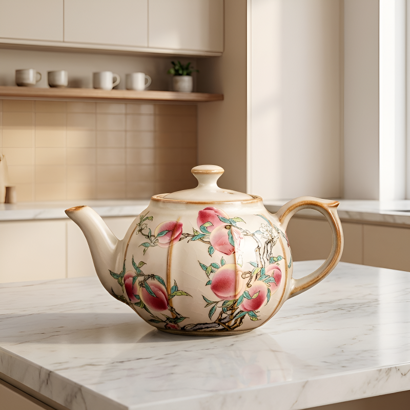 Keramik-Teekanne mit Pfingstrosen