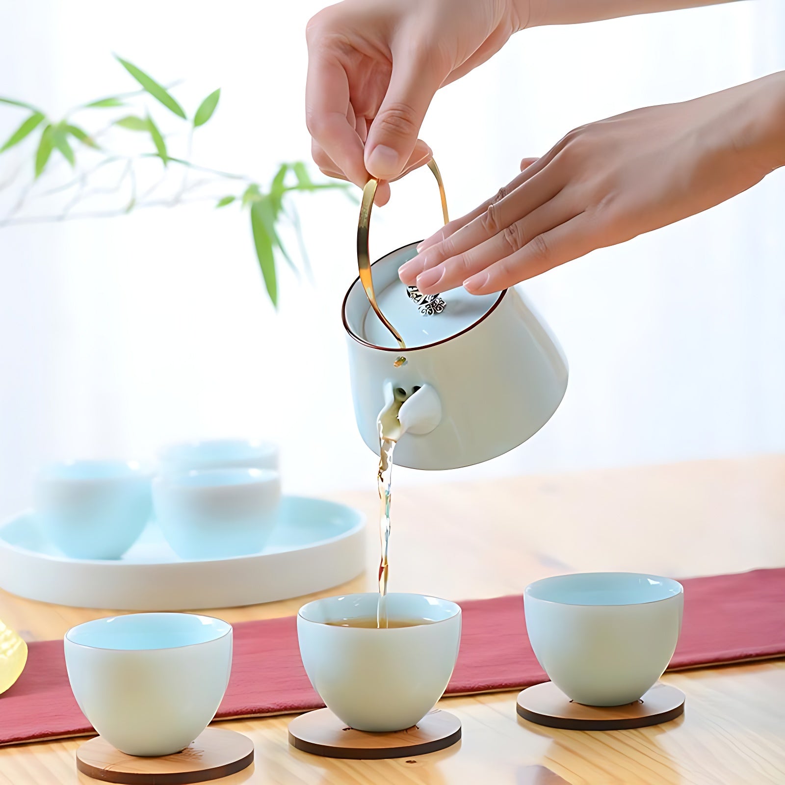 Keramik Wasserkocher Teekanne Blau