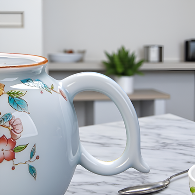 Kleine Keramik Teekanne rosa Muster