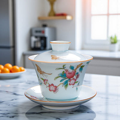 Kleine Keramik Teekanne rosa Muster