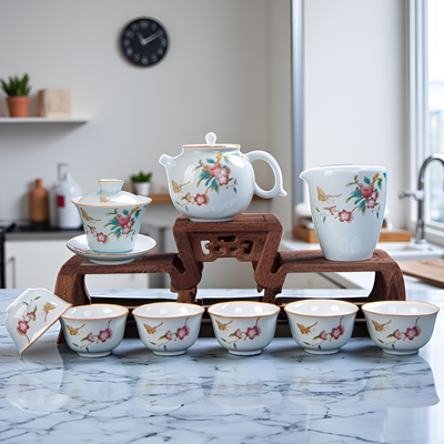 Kleine Keramik Teekanne rosa Muster