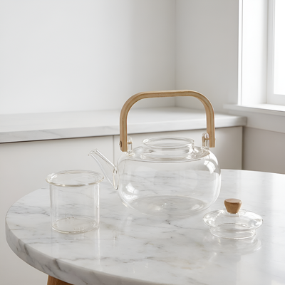 Minimalistische transparente Teekanne