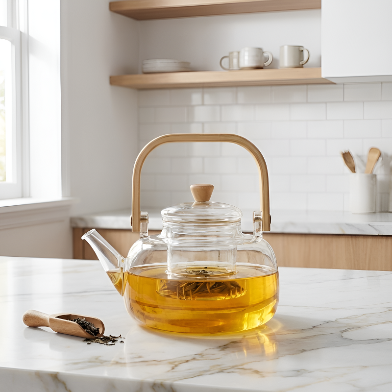 Minimalistische transparente Teekanne