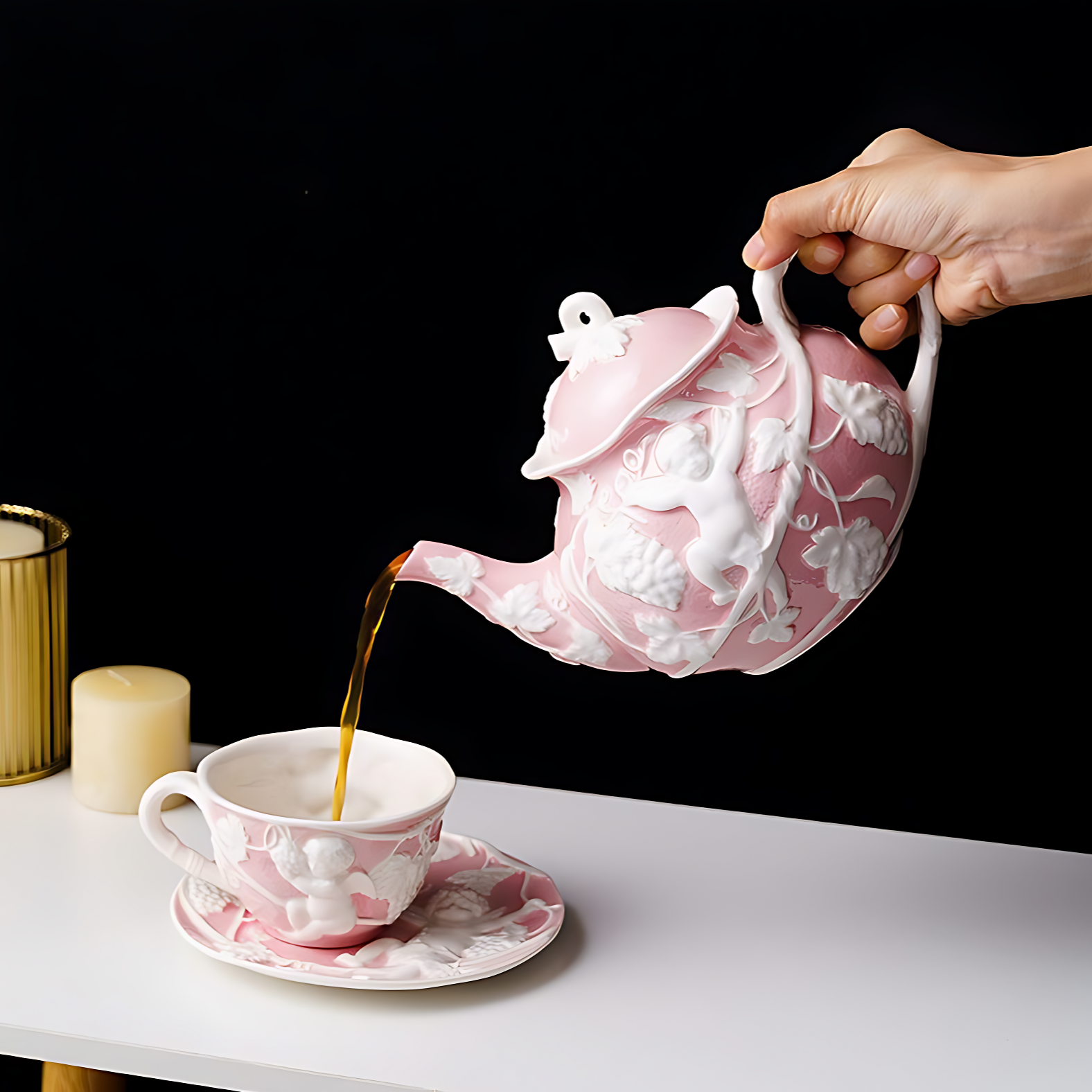 Porzellan Teekanne Rosa