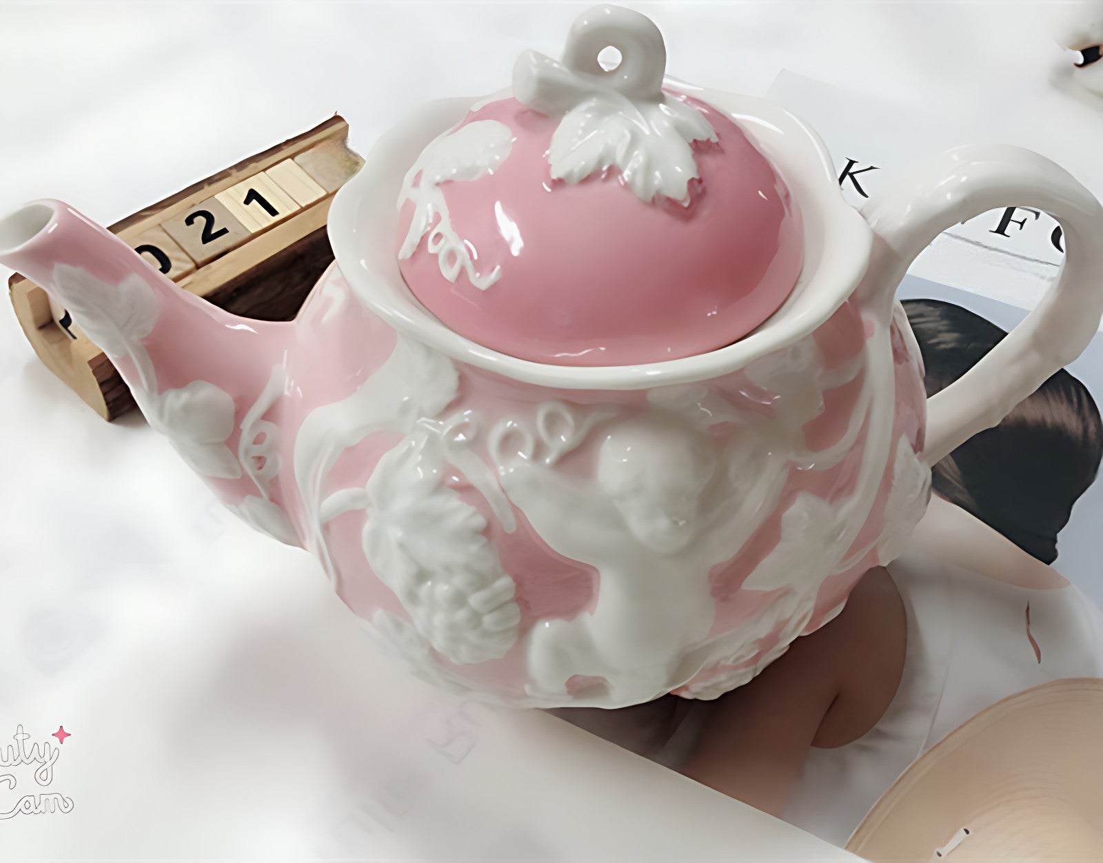 Porzellan Teekanne Rosa