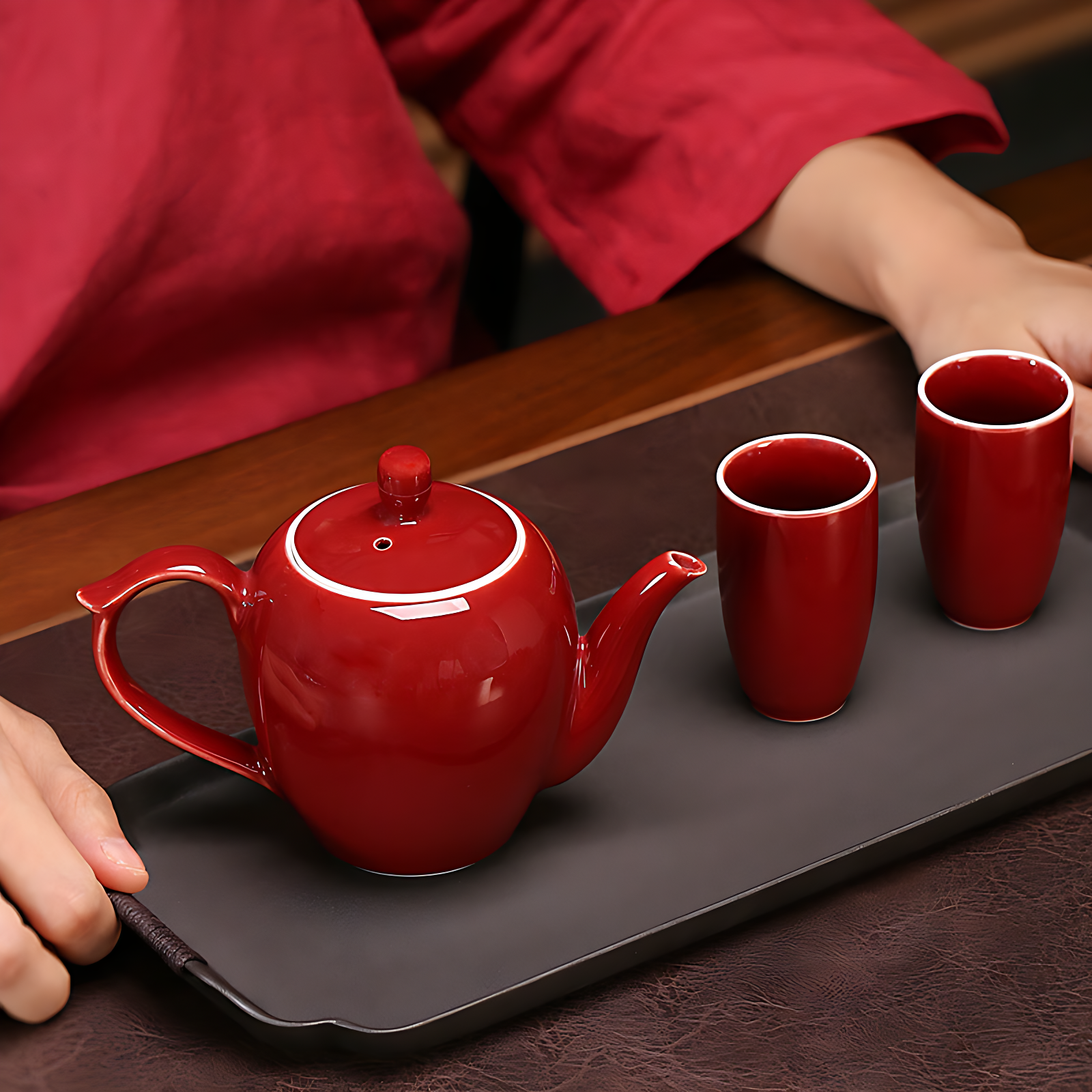 Rote Teekanne Porzellan