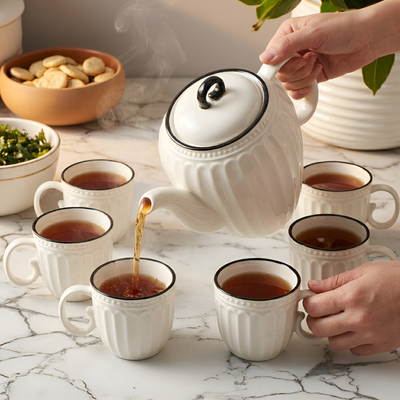 Schwarz-weiße Teekanne