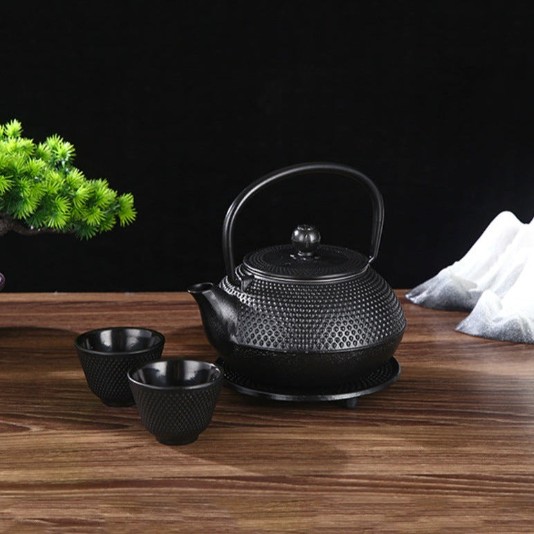 Schwarze Gusseisen Teekanne Mit Cups