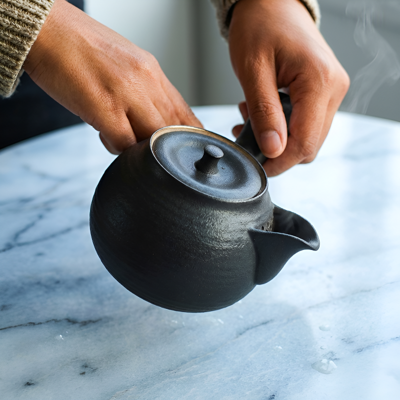 Schwarze japanische Teekanne