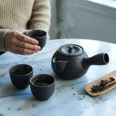 Schwarze japanische Teekanne