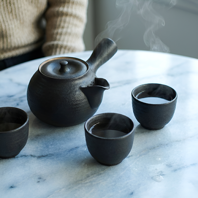 Schwarze japanische Teekanne