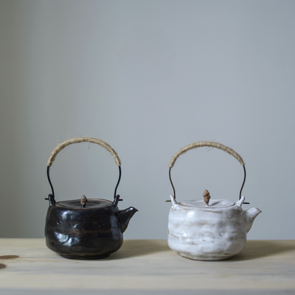 Schwarzes Porzellan Teekanne Antik