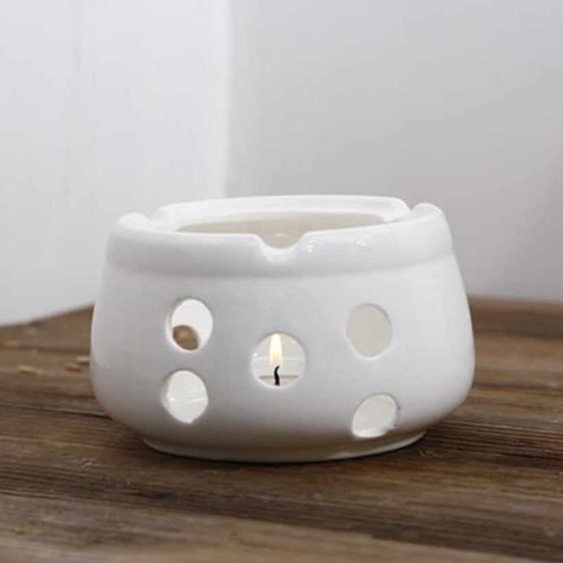 Skandinavische Teekanne Mit Stövchen Weiß