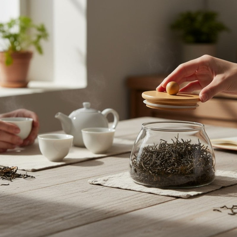 Teedose aus Glas