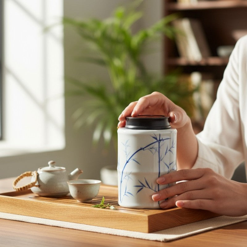 Teedose mit Bambusmuster