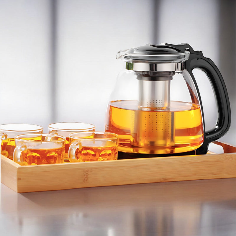Glas Krug 2,5 Liter Mit Edelstahl Deckel - Teekanne Für Heiße & Kalte Getränke