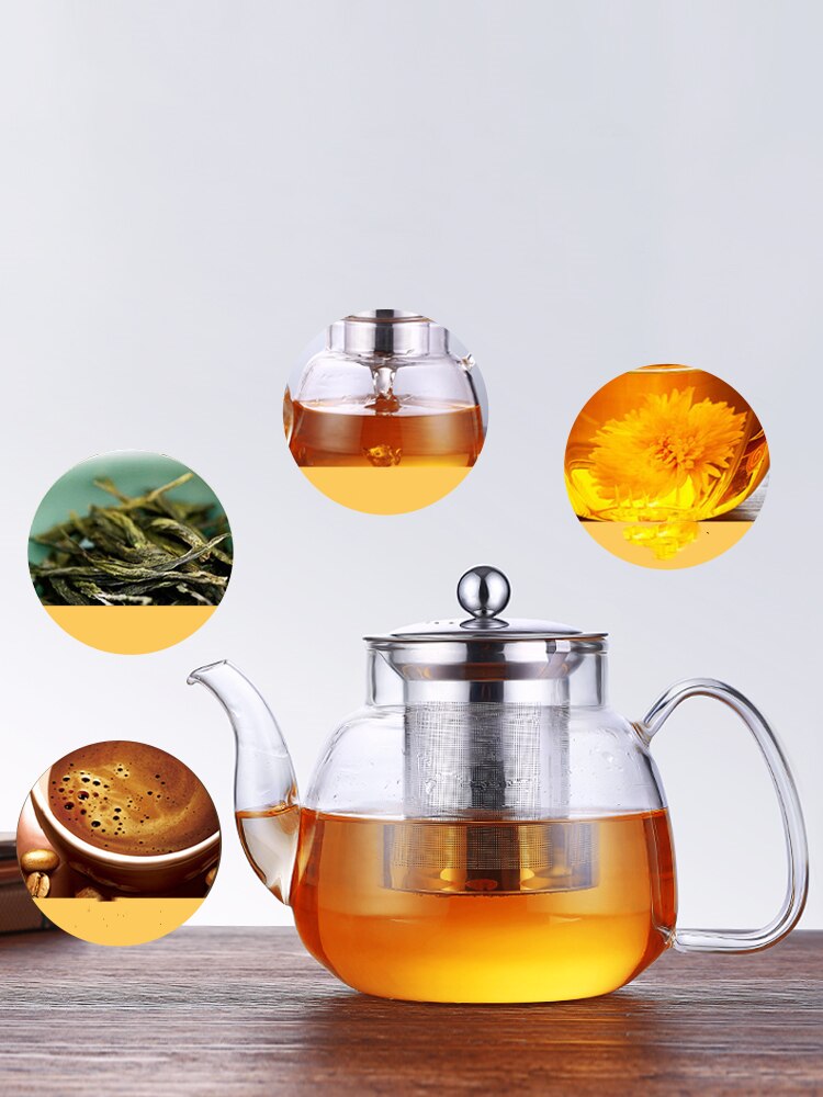 Teekanne aus Glas mit Edelstahlsieb