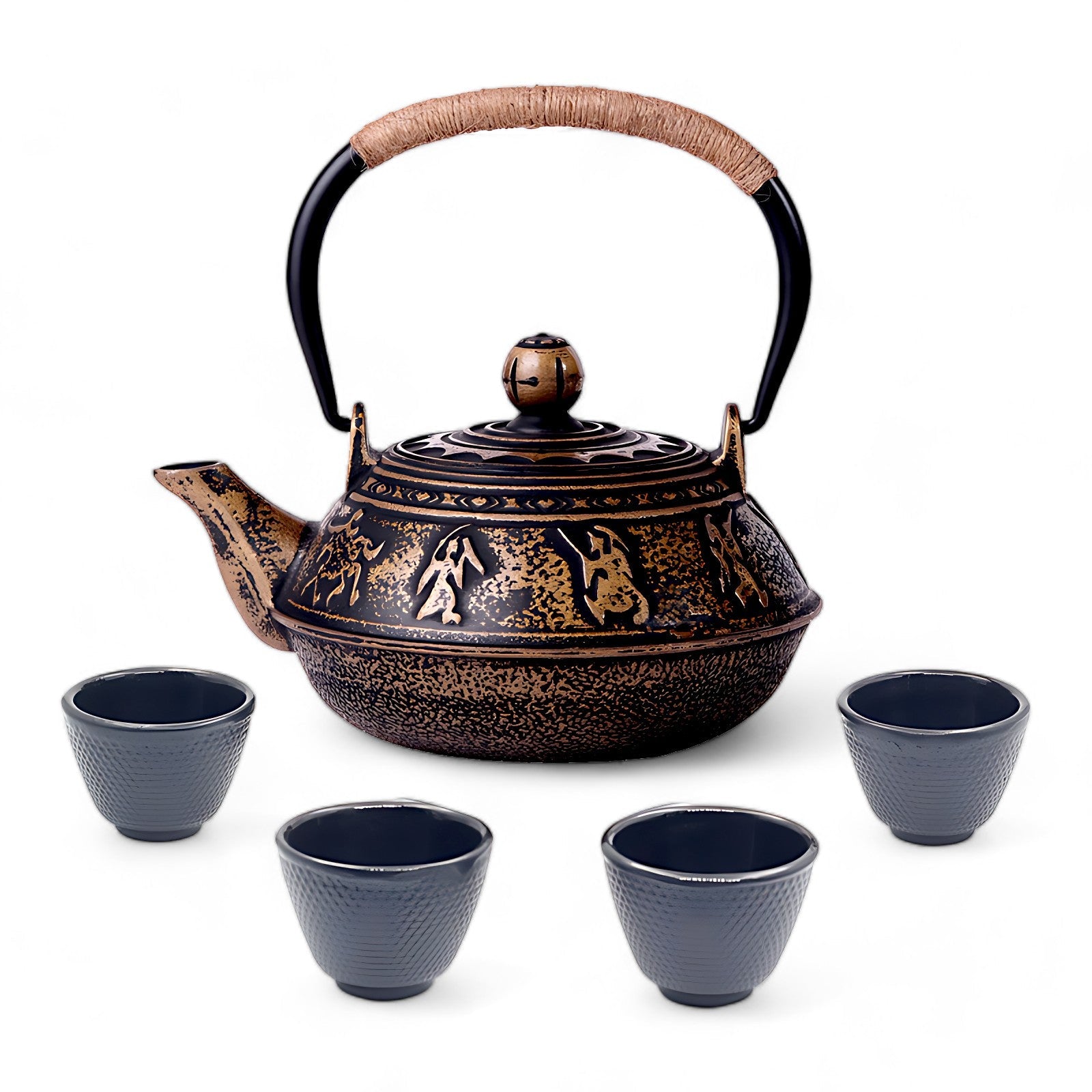 Teekanne aus gusseisen mit tassen