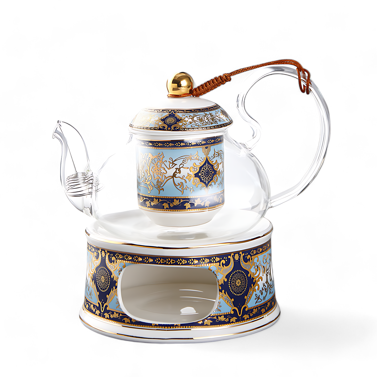 Teekanne Glas Mit Sieb Und Stövchen