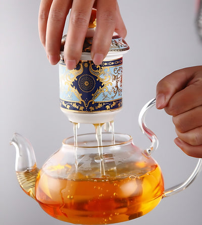 Teekanne Glas Mit Sieb Und Stövchen