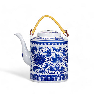 Teekanne Keramik Blau Weiß