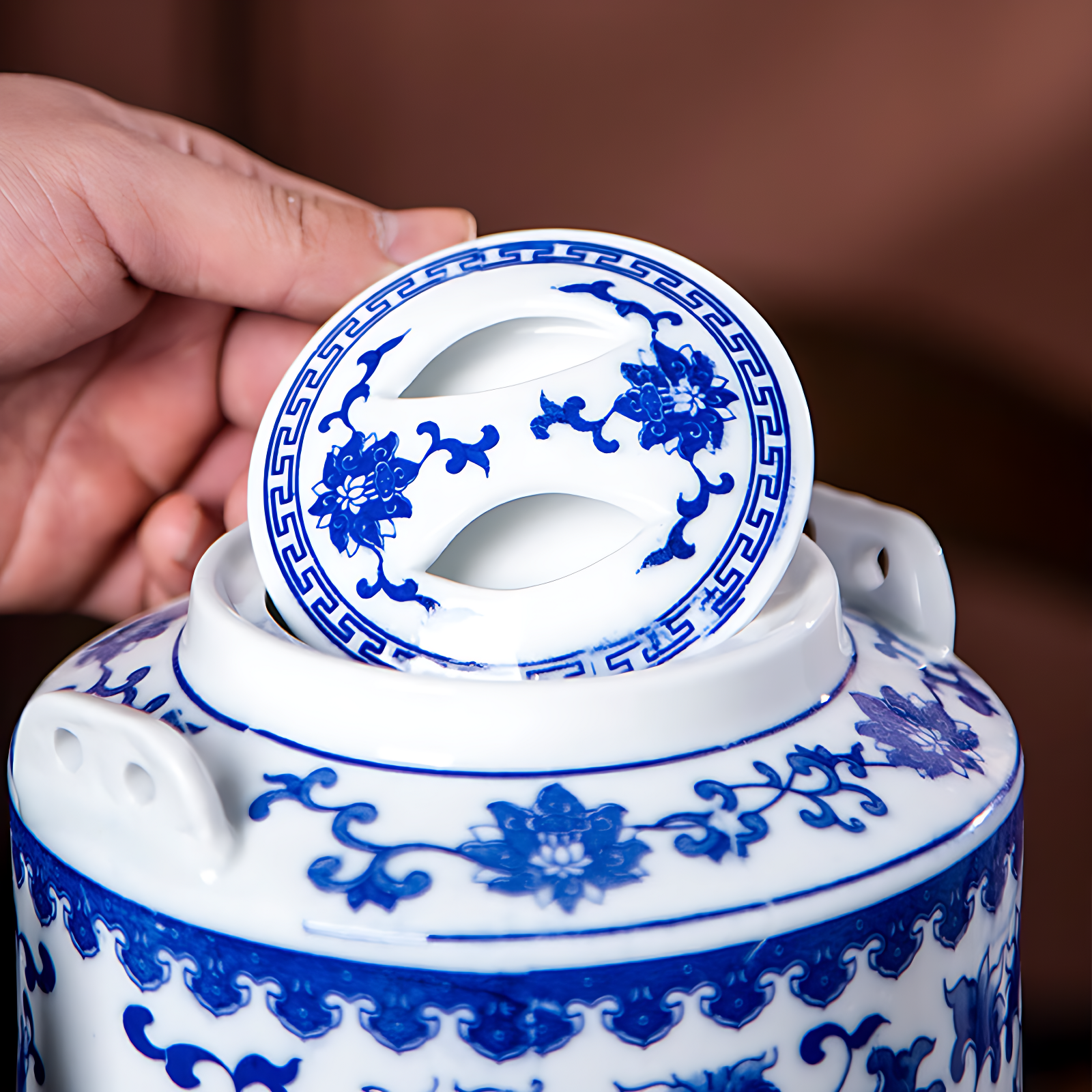 Teekanne Keramik Blau Weiß