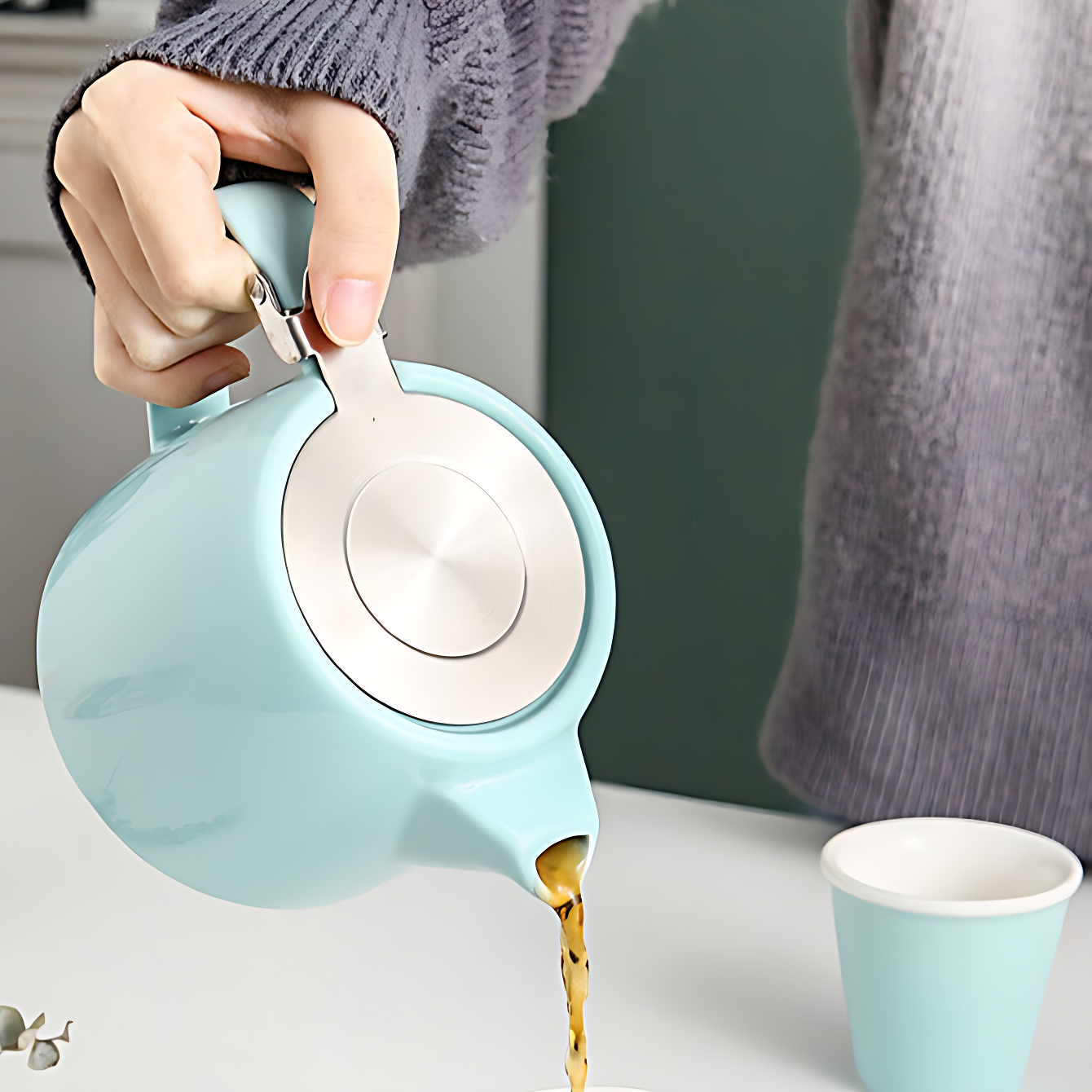 Teekanne Keramik Edelstahldeckel