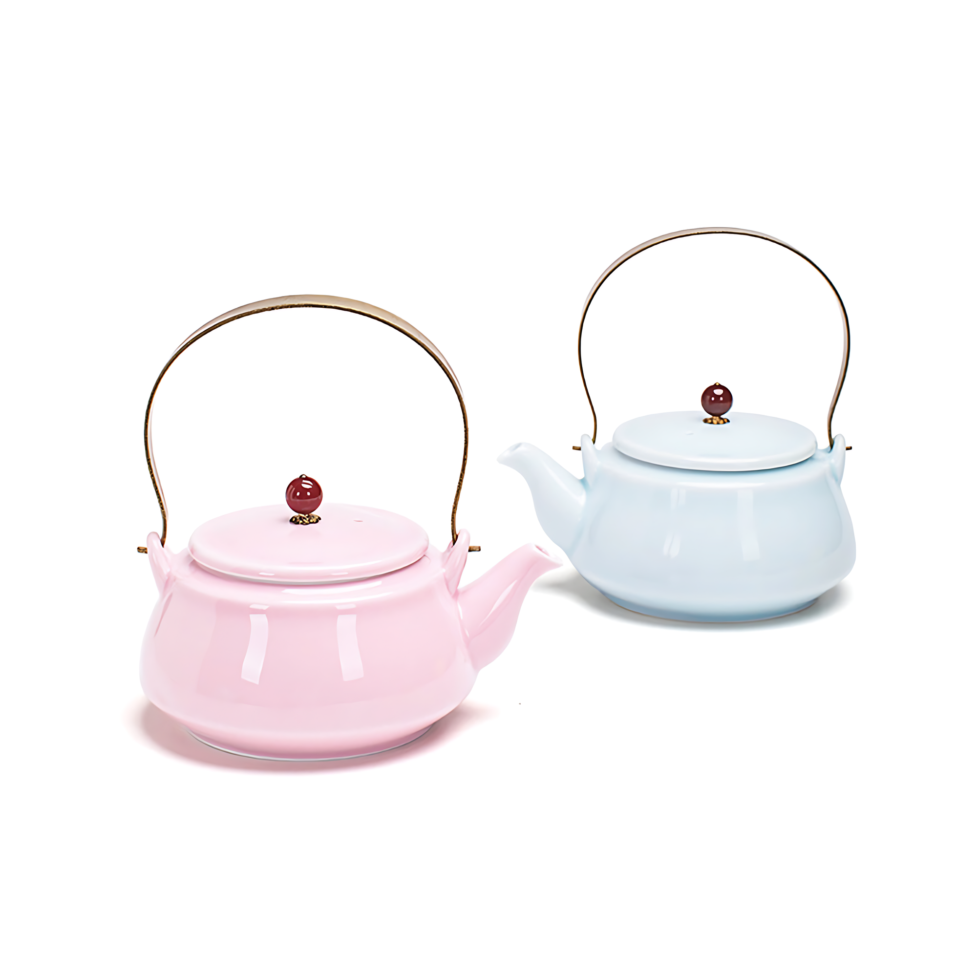 Teekanne Mit Roten Griff Und Tülle Porzellan