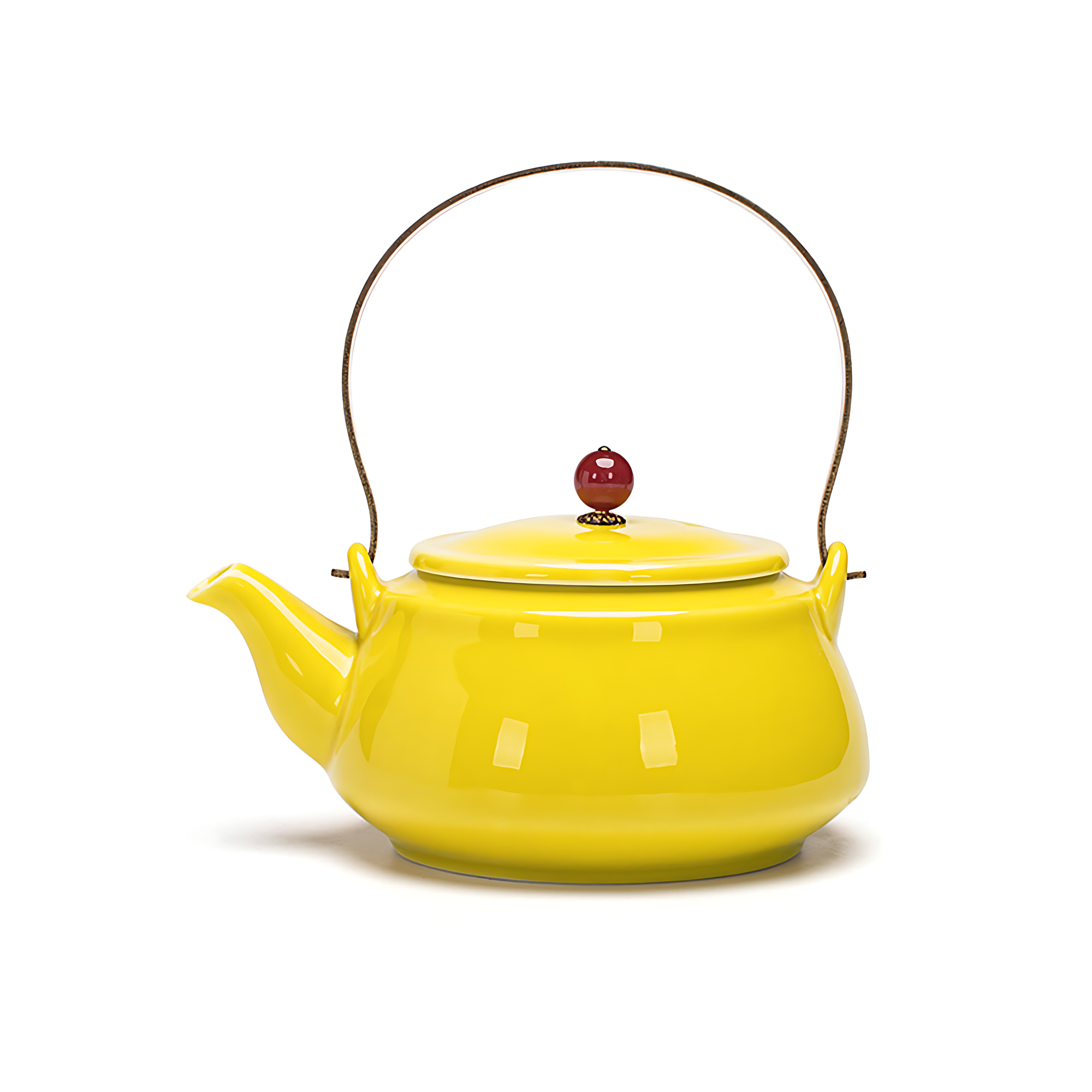 Teekanne Mit Roten Griff Und Tülle Porzellan