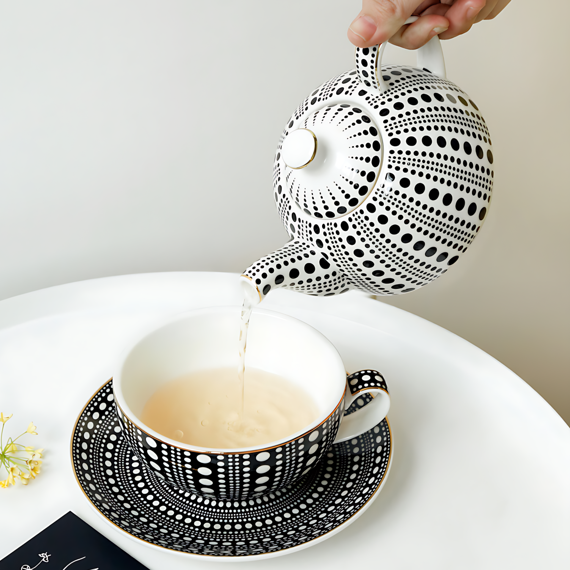 Teekanne Mit Tasse Schwarz