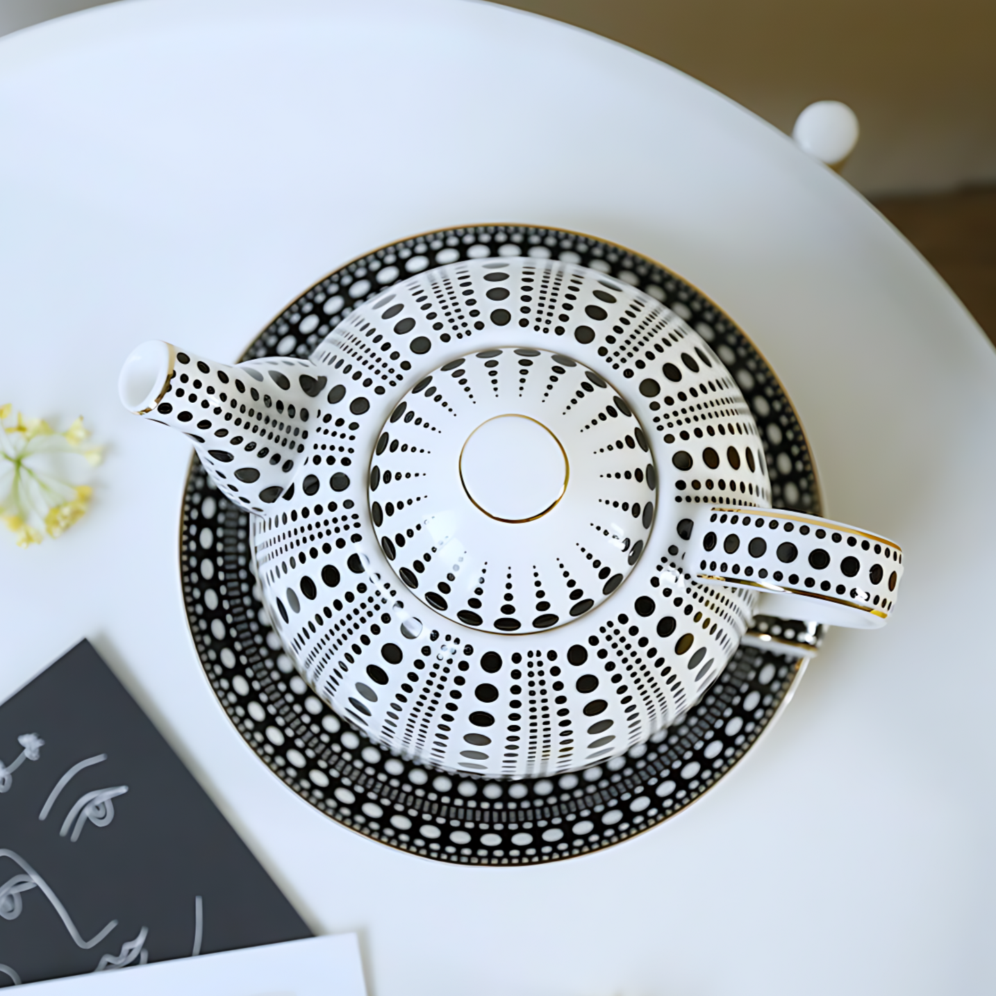 Teekanne Mit Tasse Schwarz