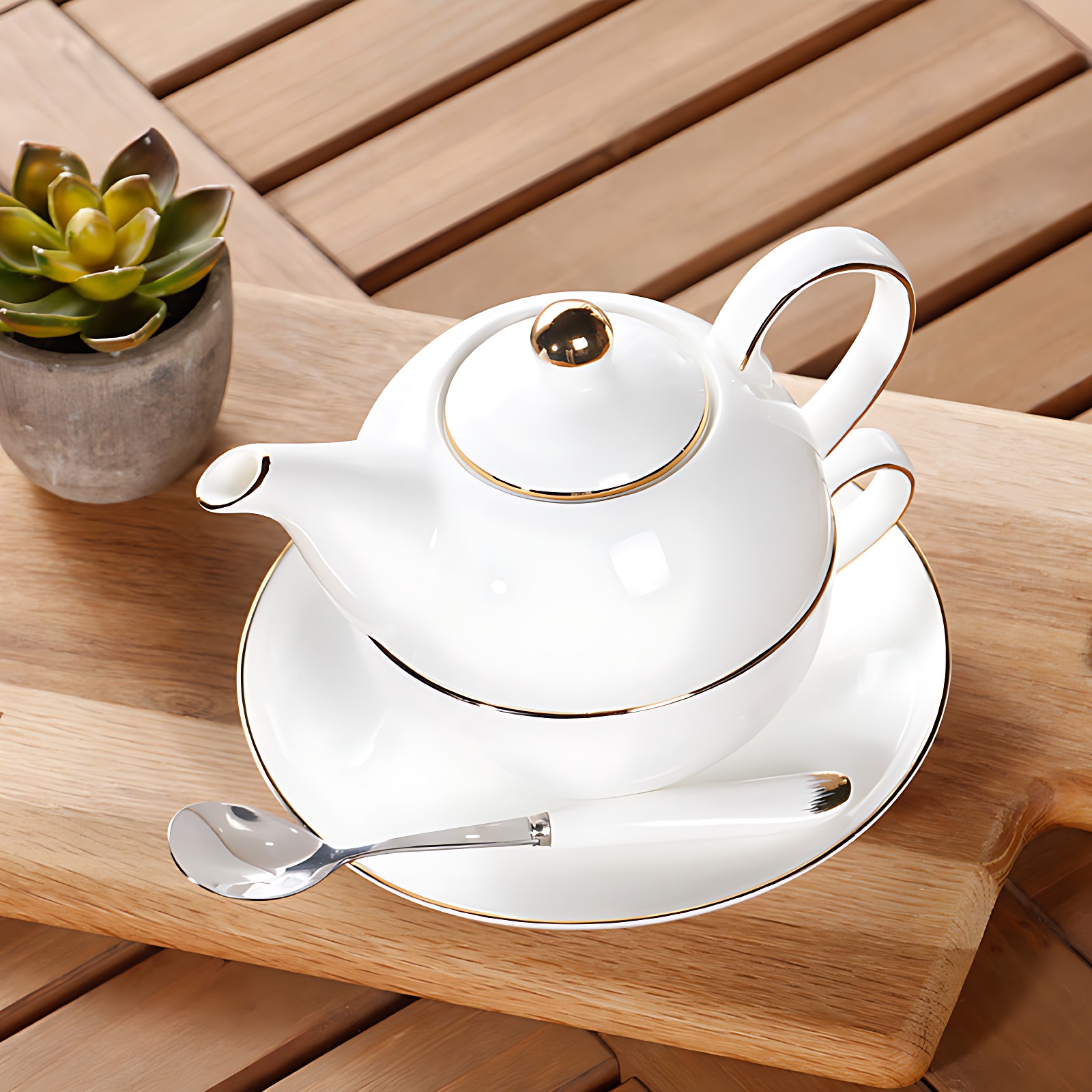 Teekanne Mit Tasse Weiss