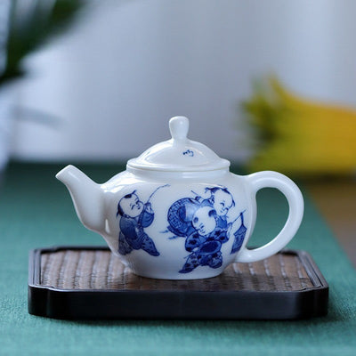 Teekanne Porzellan Blau Weiß