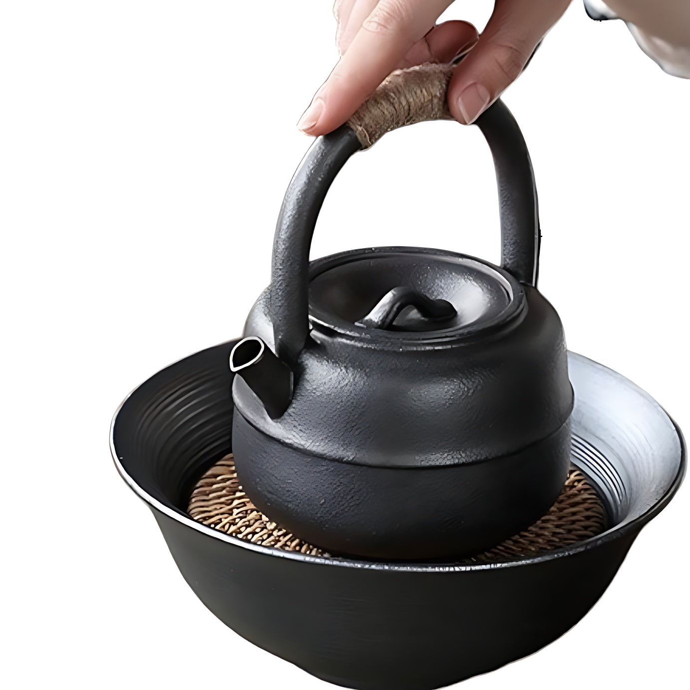 Teekanne Steingut Schwarz