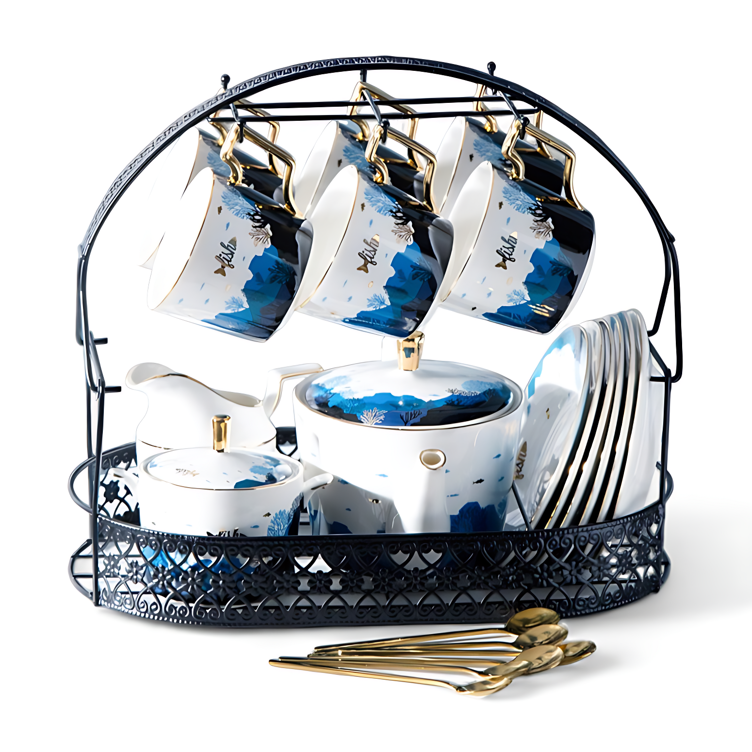 Teeservice Englisch Blau