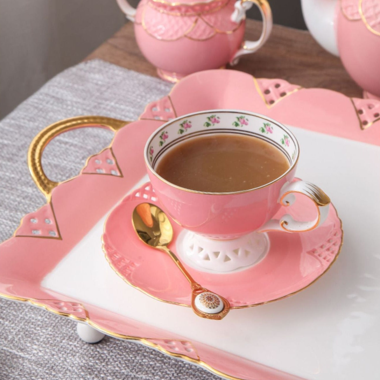 Teeservice Rosa Porzellan