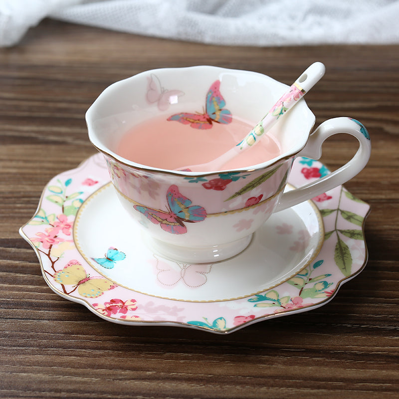 Teeset mit Teekanne Rechaud und Schmetterlingstassen