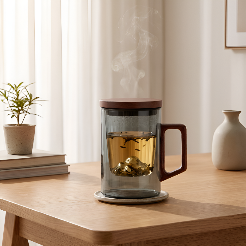 Teetasse aus Glas mit Sieb