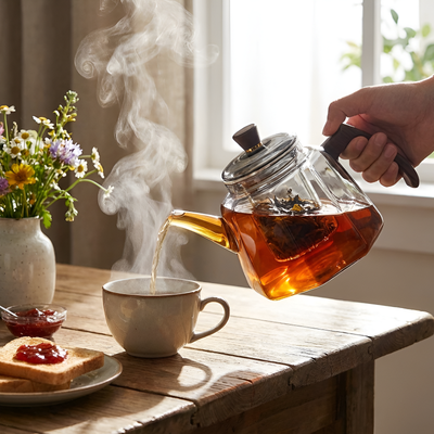 Transparente Borosilikat-Teekanne