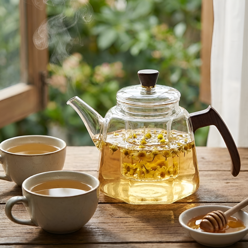 Transparente Borosilikat-Teekanne