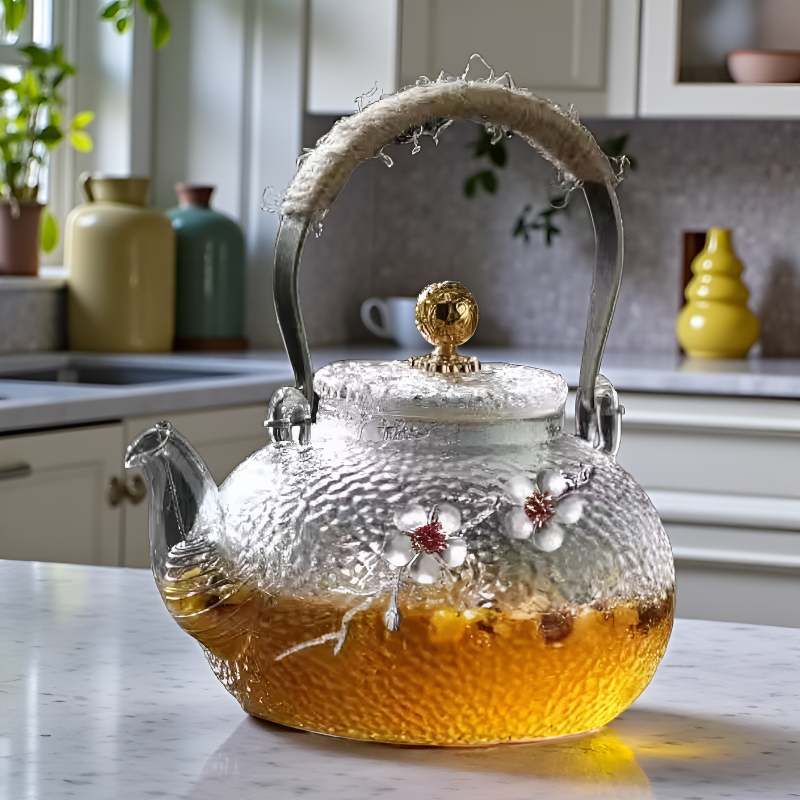 Transparente Teekanne mit Muster