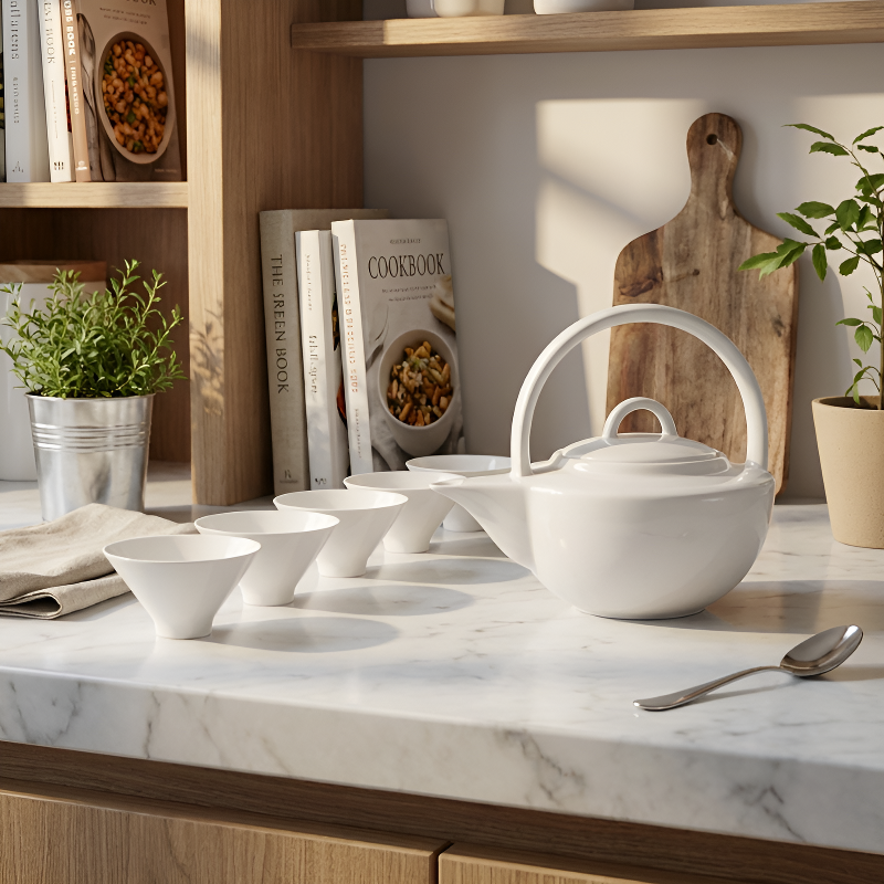 Weiße Feinporzellan-Teekanne