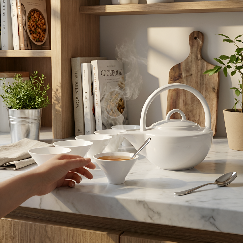 Weiße Feinporzellan-Teekanne