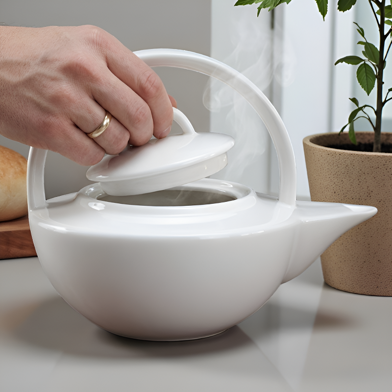 Weiße Feinporzellan-Teekanne