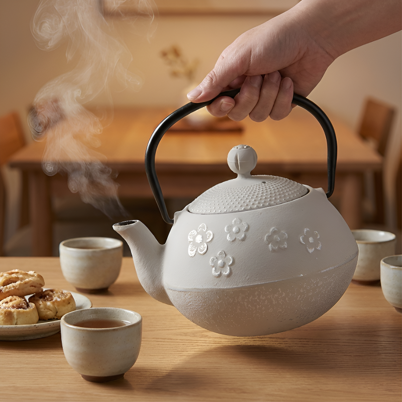 Weiße Gusseisen-Teekanne