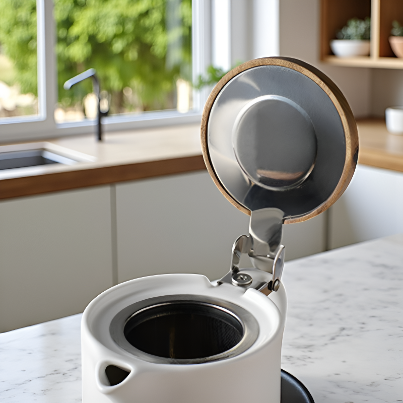 Weiße Teekanne mit Schale