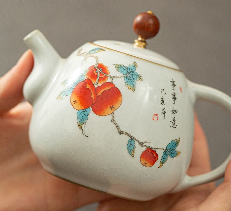 Teekanne Porzellan Rot Weiß